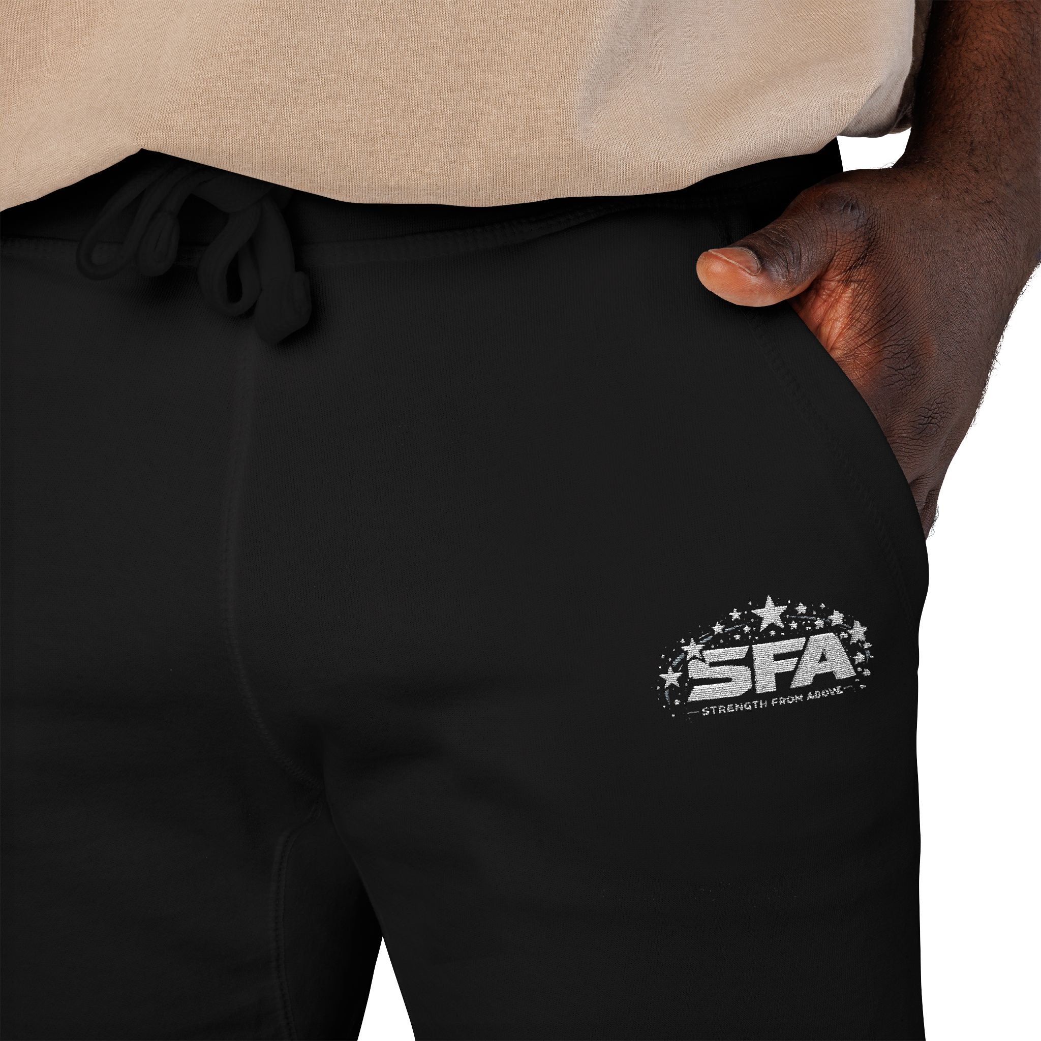 Embroidered Fleece Sweatpants — Cozy Coral Joggers with Subtle Chest Patch