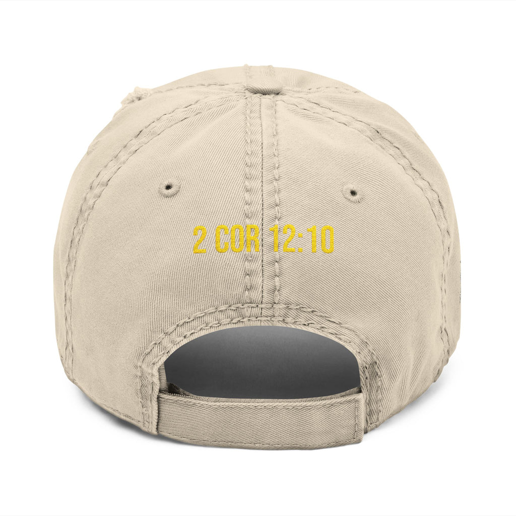 Distressed Embroidered Dad Hat — SFA Stars Logo with 2 Cor 12:10 Back