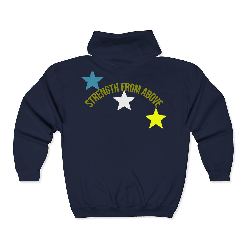 Strength From Above Zip Hoodie — SFA Logo Stars Full‑Zip Sweatshirt