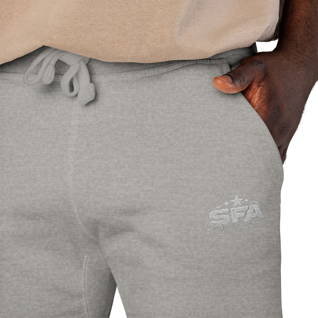 Embroidered Fleece Sweatpants — Cozy Coral Joggers with Subtle Chest Patch