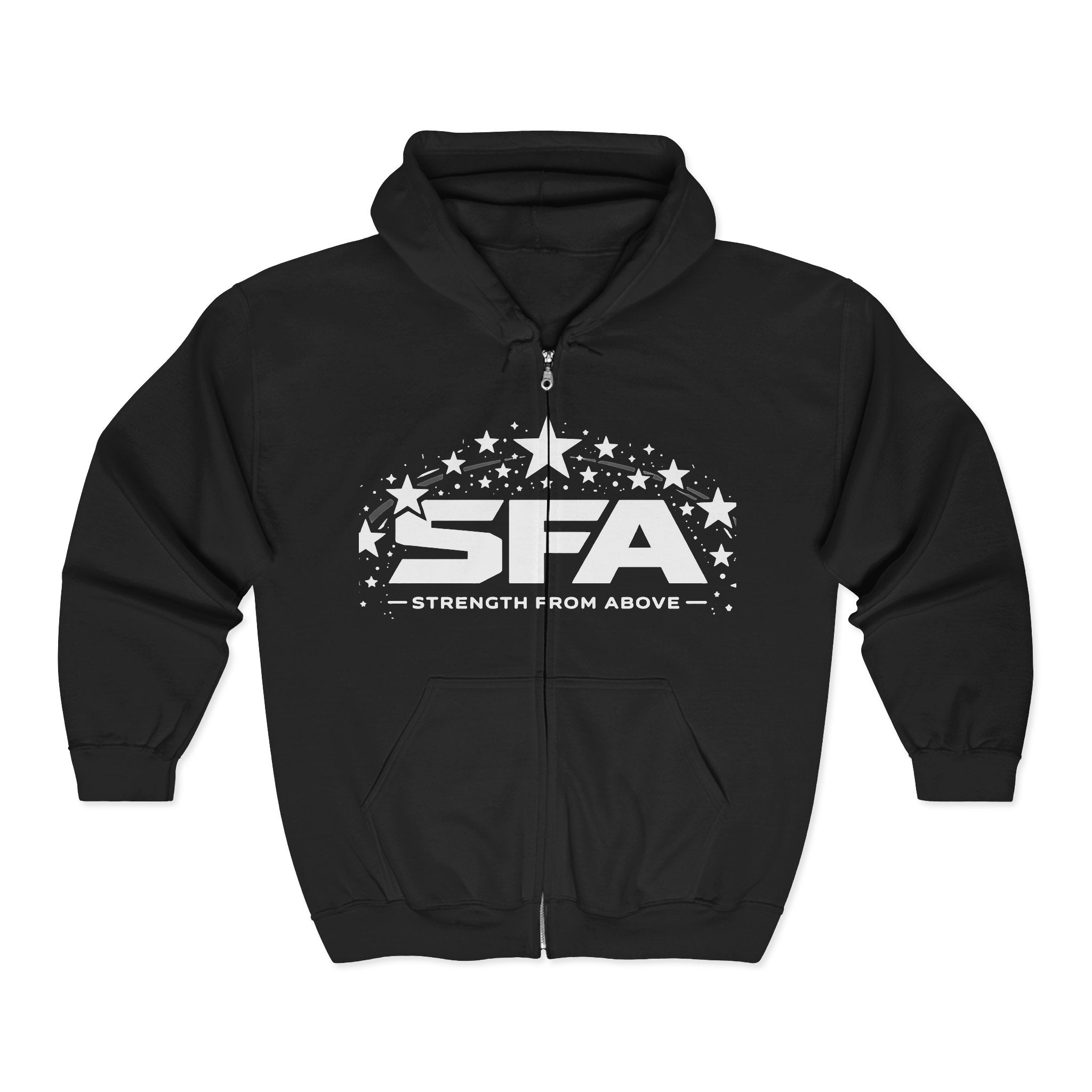 Strength From Above Zip Hoodie — SFA Logo Stars Full‑Zip Sweatshirt