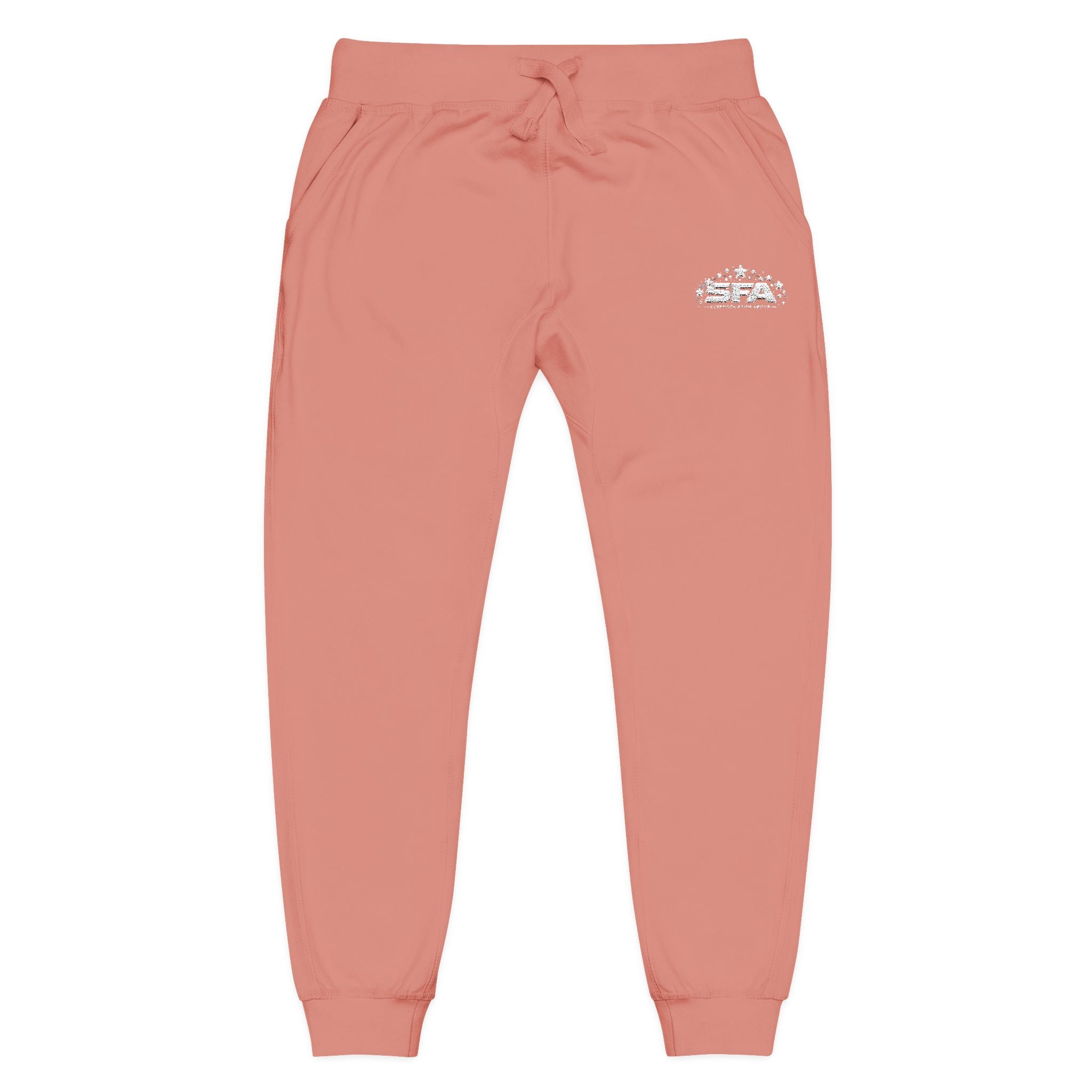 Embroidered Fleece Sweatpants — Cozy Coral Joggers with Subtle Chest Patch