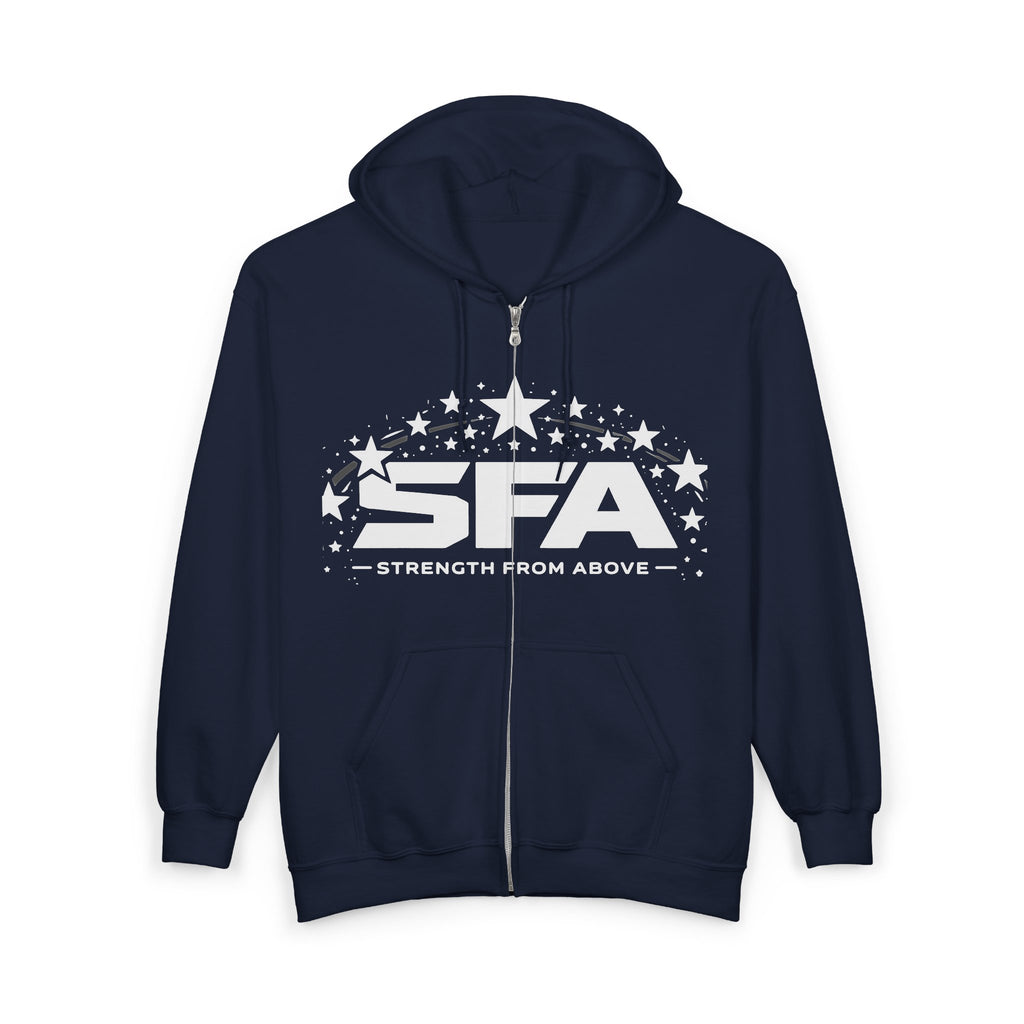 Strength From Above Zip Hoodie — SFA Logo Stars Full‑Zip Sweatshirt
