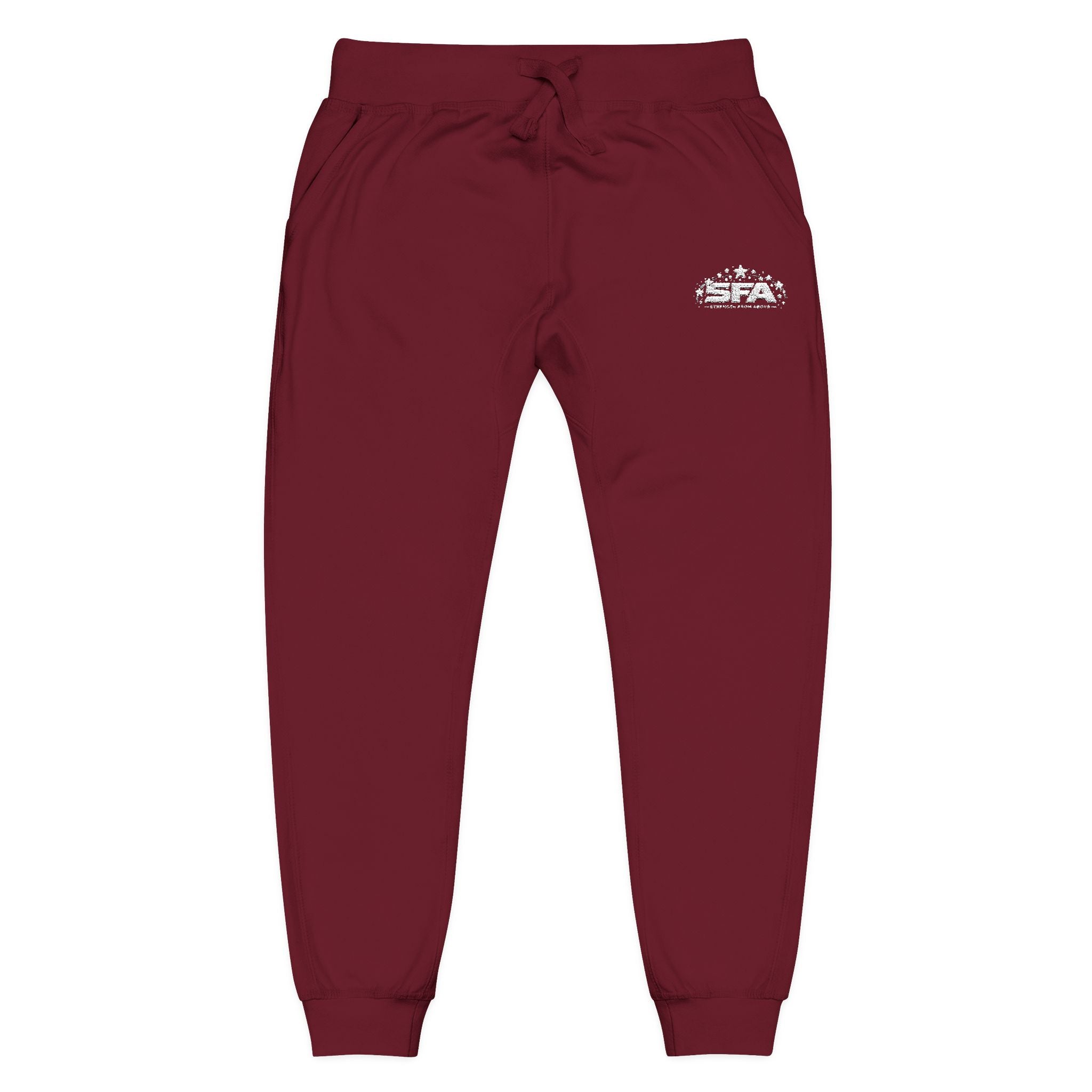 Embroidered Fleece Sweatpants — Cozy Coral Joggers with Subtle Chest Patch