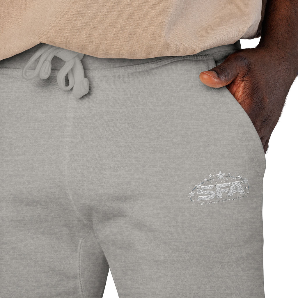 Embroidered Fleece Sweatpants — Cozy Coral Joggers with Subtle Chest Patch