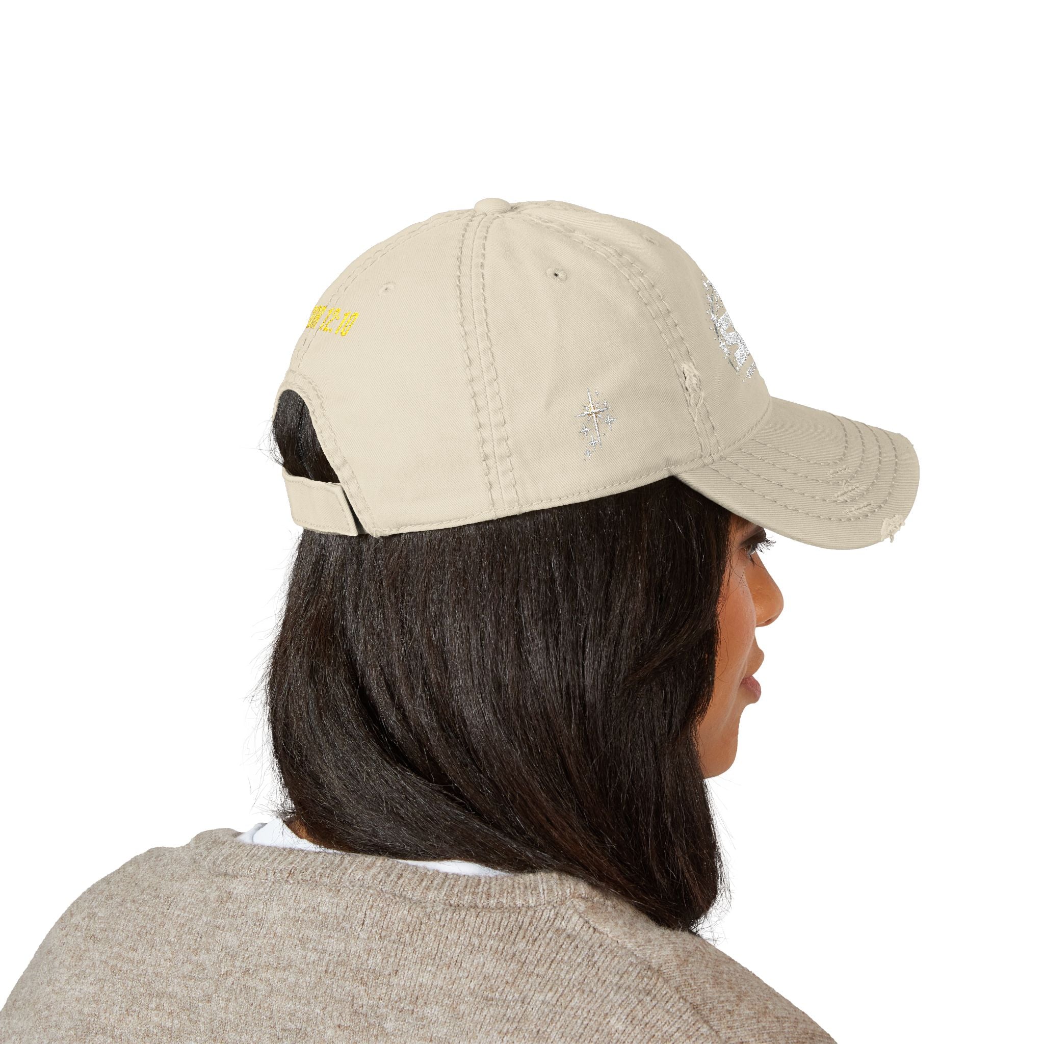 Distressed Embroidered Dad Hat — SFA Stars Logo with 2 Cor 12:10 Back