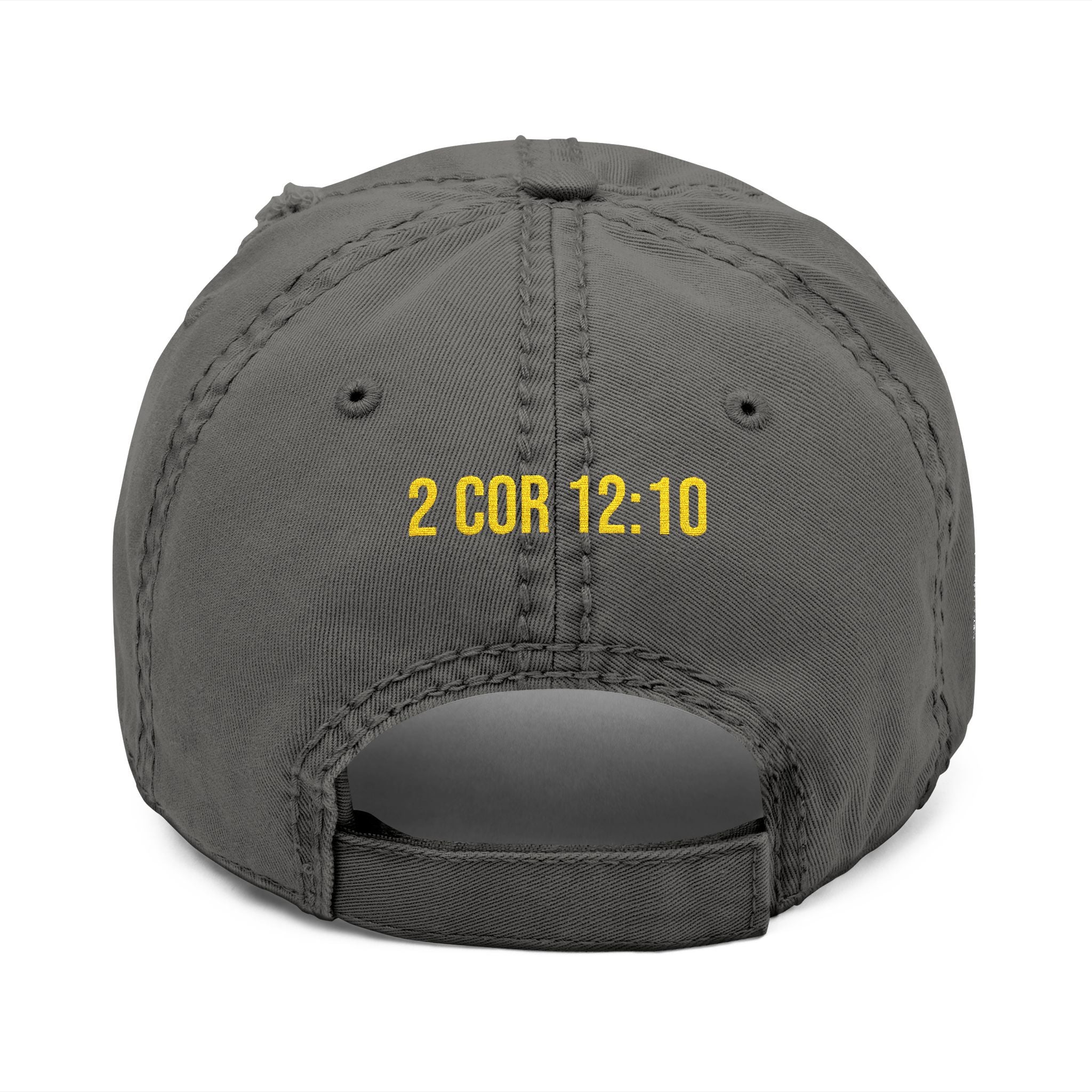 Distressed Embroidered Dad Hat — SFA Stars Logo with 2 Cor 12:10 Back