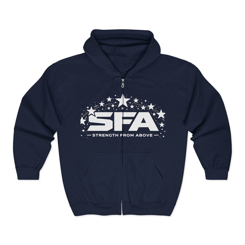 Strength From Above Zip Hoodie — SFA Logo Stars Full‑Zip Sweatshirt